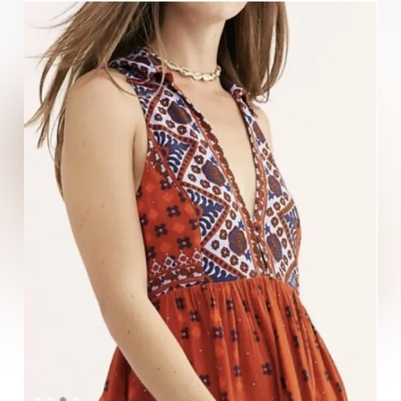 Free People Charlotte Sleeveless Long Top Rust Combo Size S - Picture 1 of 9